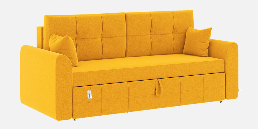 Ines Fabric 3 Seater Pull Out Sofa Cum Bed In Bold Yellow Colour With Storage - Febonic Living