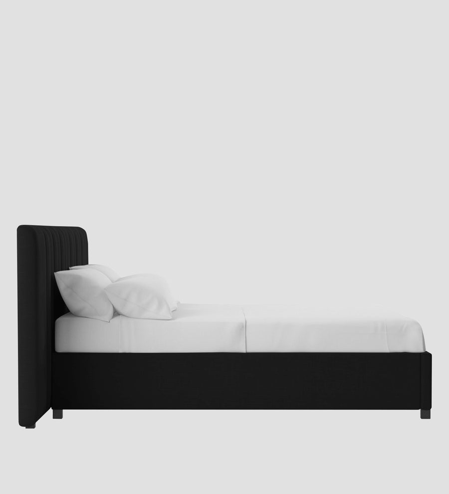 Nora Fabric Upholstered King Size Bed In Zed Black Colour With Box Storage - Febonic Living
