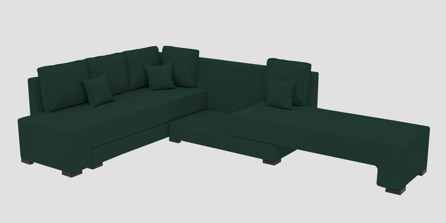 Corby Velvet Lhs 6 Seater Convertible Sofa Cum Bed In Forest Green Colour - Febonic Living