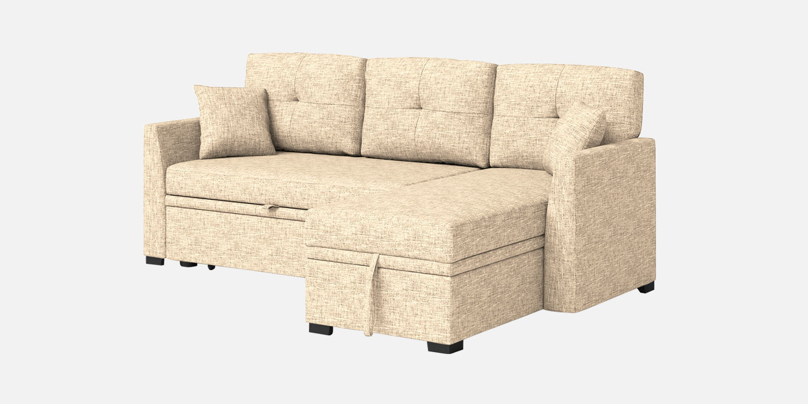 Jody Fabric 3 Seater Pull Out Sofa Cum Bed In Ivory Beige Colour