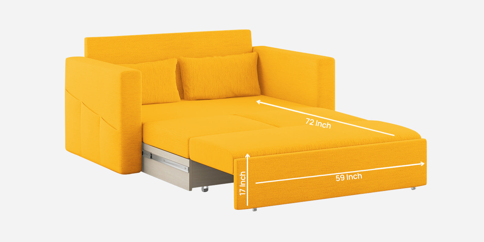 River Fabric 2 Seater Pull Out Sofa Cum Bed In Bold yellow Colour