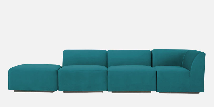 Bufa Velvet Lhs Sectional Sofa In Arabian Green Colour With Ottoman - Febonic Living