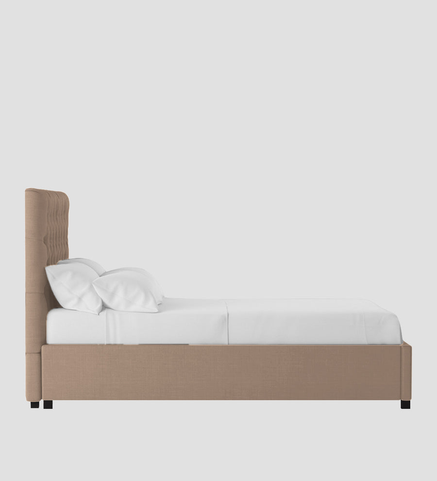 Isko Fabric Upholstered King Size Bed In Cookie Beige Colour With Box Storage - Febonic Living
