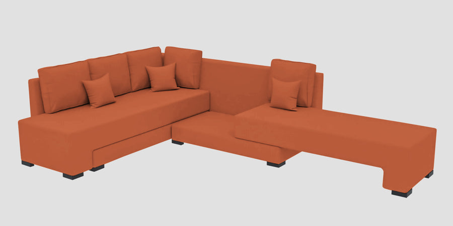Corby Velvet Lhs 6 Seater Convertible Sofa Cum Bed In Yam Orange Colour - Febonic Living