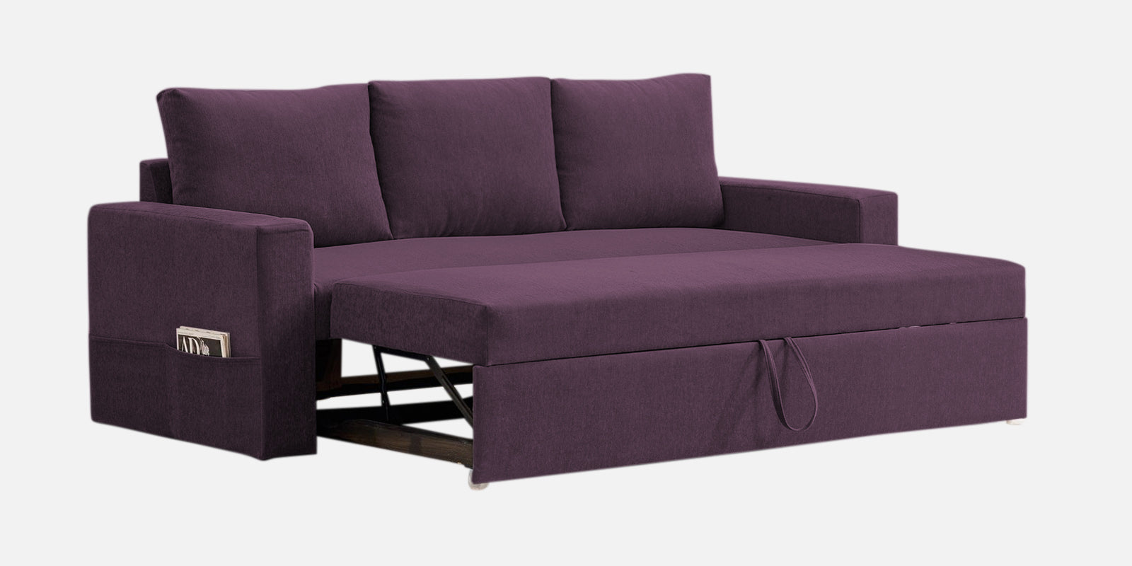 Kara Fabric 3 Seater Pull Out Sofa Cum Bed in Greek Purple Colour