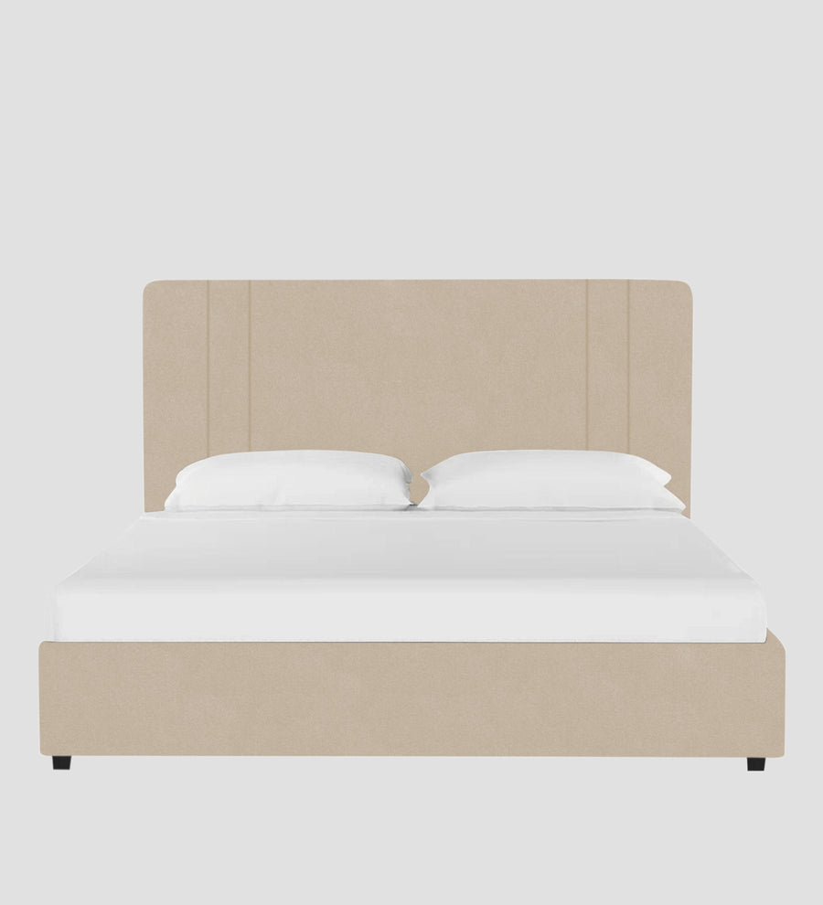 Asyra Velvet Upholstered King Size Bed In Cream Beige Colour With Box Storage - Febonic Living