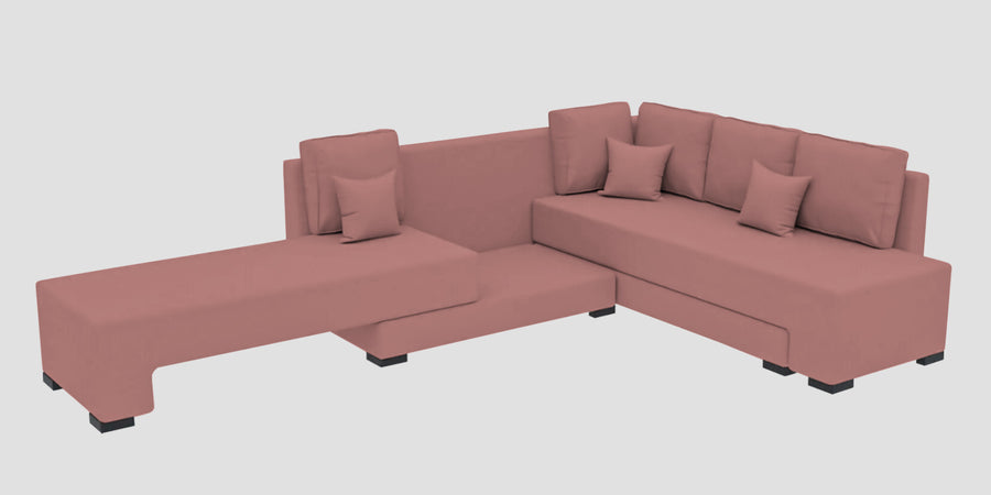 Corby Velvet Rhs 6 Seater Convertible Sofa Cum Bed In Blush Pink Colour - Febonic Living