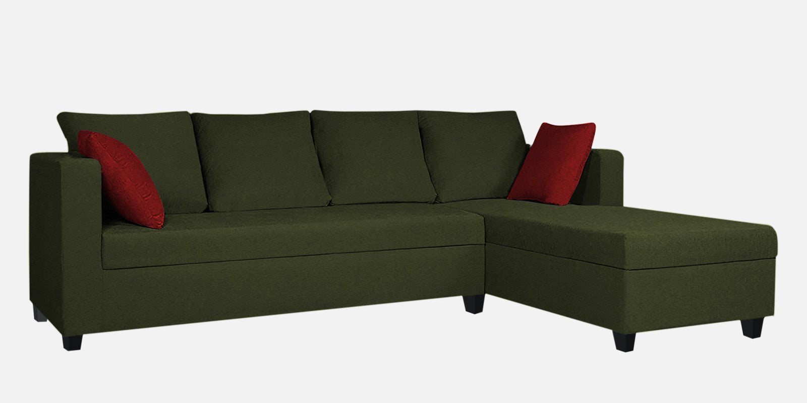 Nebula Fabric LHS Sectional Sofa (3+Lounger) in Olive Green Colour