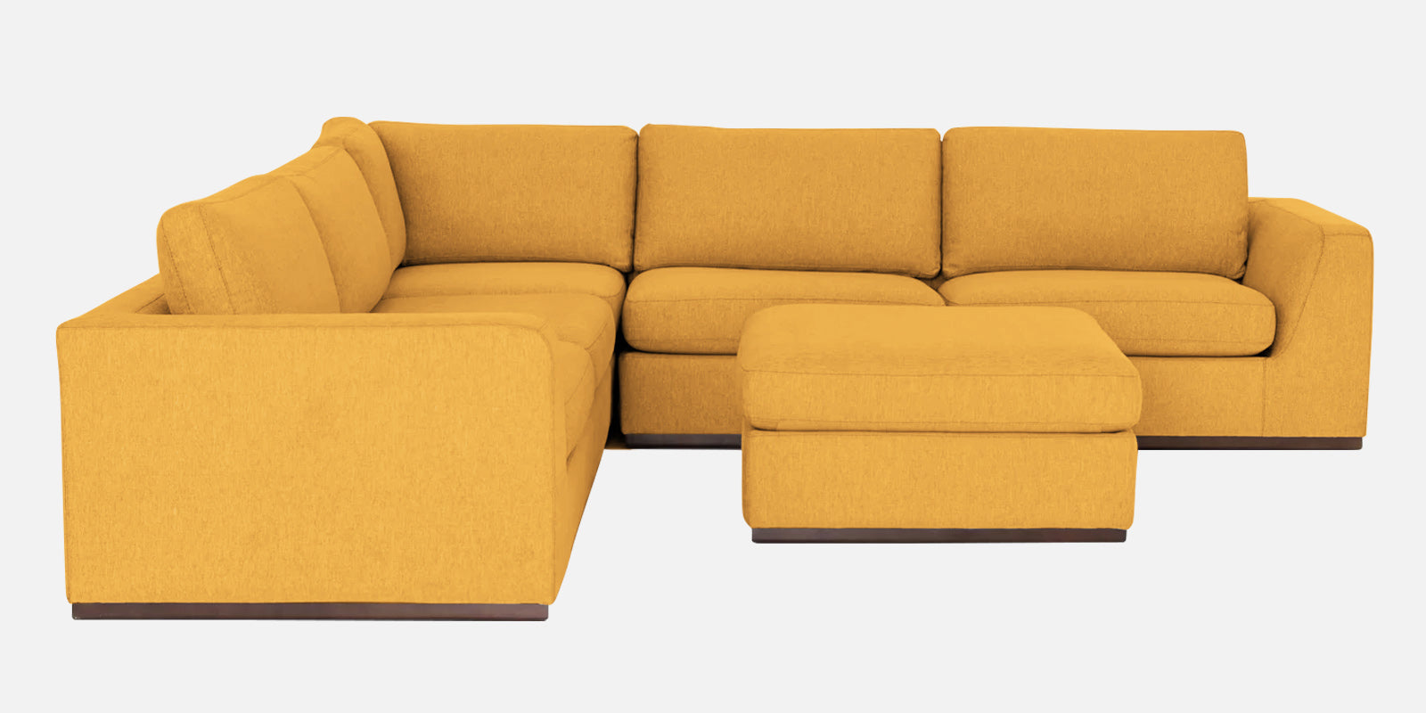 Freedom Velvet 6 Seater LHS Sectional Sofa In Turmeric Yellow Colour With Ottoman