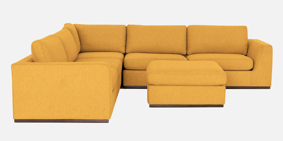 Freedom Velvet 6 Seater Lhs Corner Sofa In Turmeric Yellow Colour With Ottoman - Febonic Living