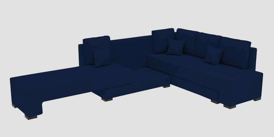 Corby Velvet Rhs 6 Seater Convertible Sofa Cum Bed In Imperial Blue Colour - Febonic Living