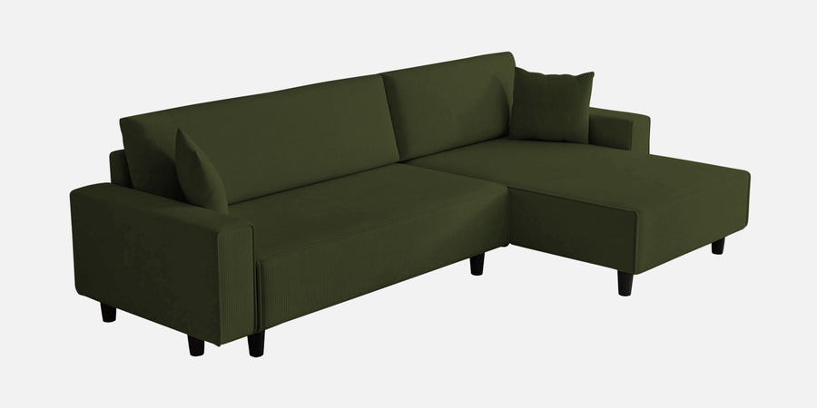 Peach Fabric Rhs 6 Seater Sofa Cum Bed With Storage In Olive Green Colour - Febonic Living