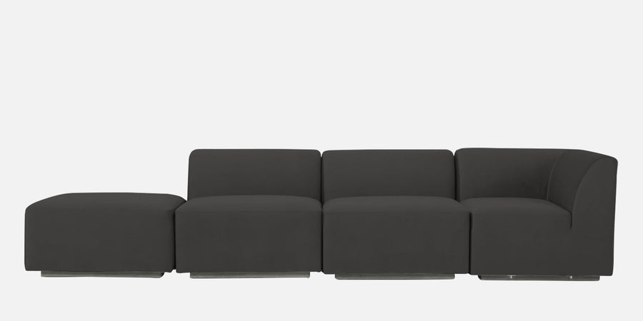 Bufa Velvet Lhs Sectional Sofa In Hory Grey Colour With Ottoman - Febonic Living