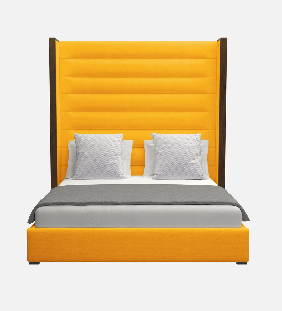 Sunny Fabric Upholstered King Size Bed In Bold Yellow Colour - Febonic Living
