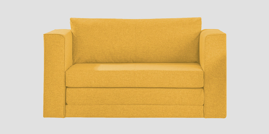 Kenia Fabric 2 Seater Foldable Sofa Cum Bed In Bold Yellow Colour - Febonic Living