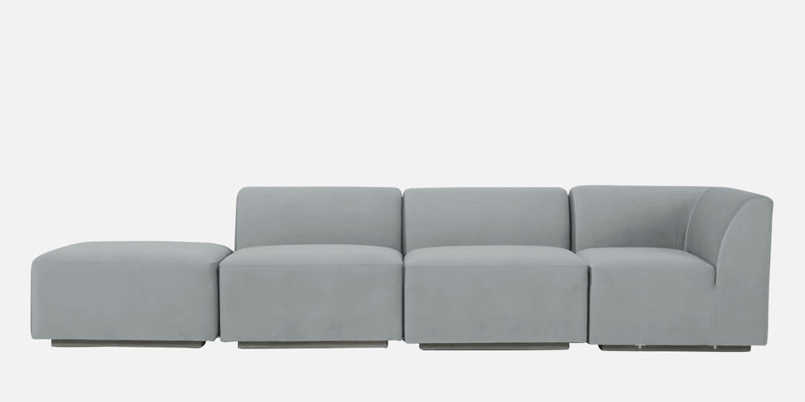 Bufa Velvet Lhs Sectional Sofa In Pearl Grey Colour With Ottoman - Febonic Living