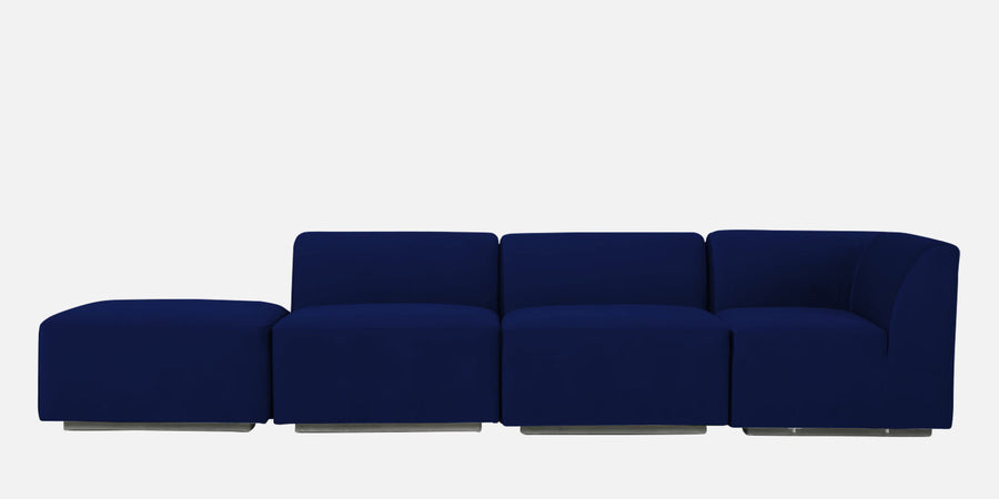 Bufa Velvet Lhs Sectional Sofa In Dark Blue Colour With Ottoman - Febonic Living