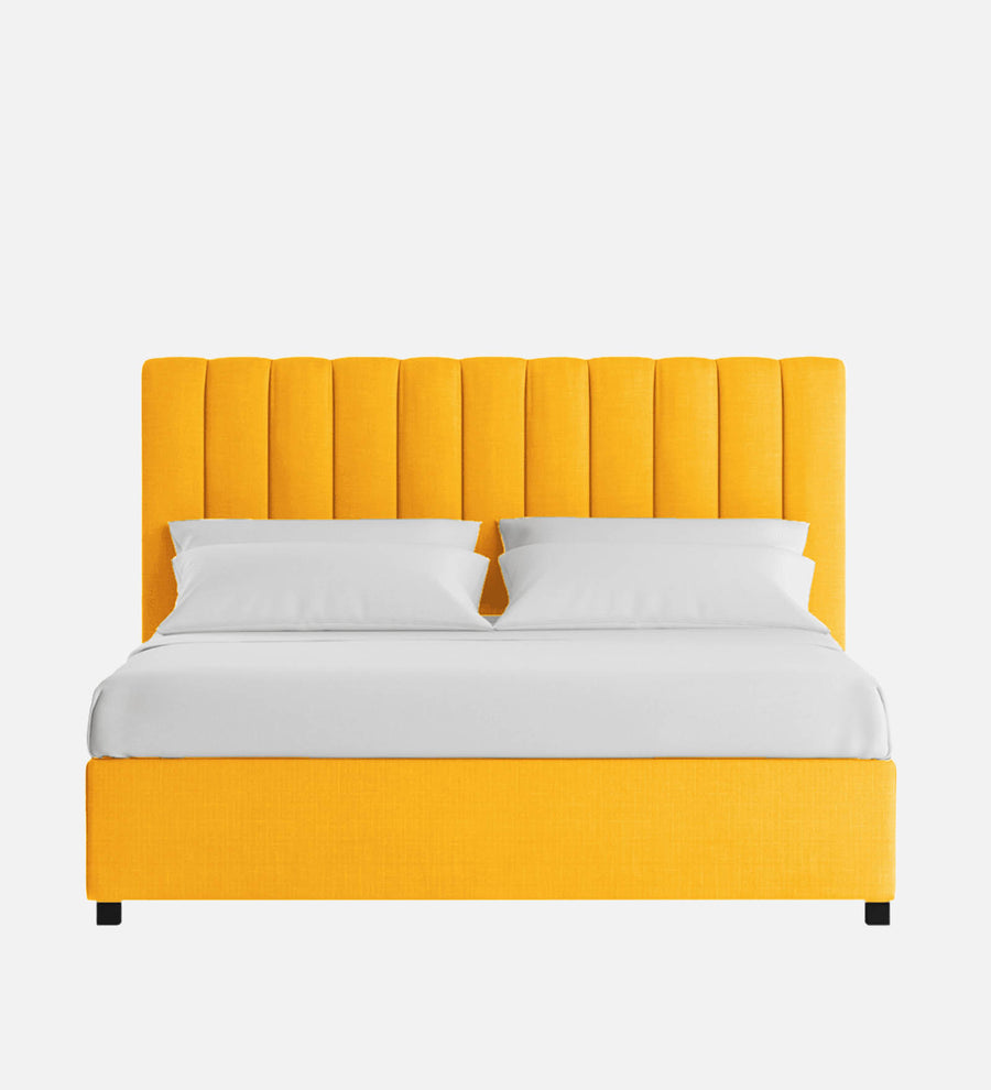 Nivi Fabric Upholstered Queen Size Bed In Bold Yellow Colour With Drawer Storage - Febonic Living