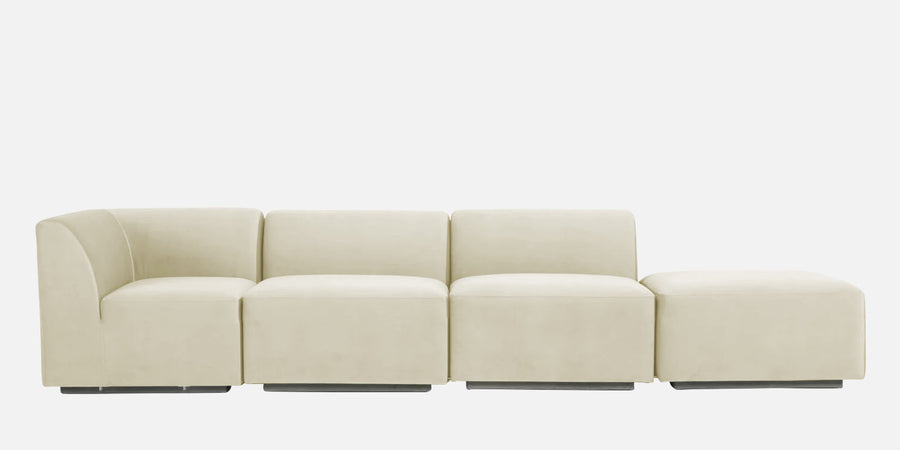 Bufa Velvet Rhs Sectional Sofa In Warm White Colour With Ottoman - Febonic Living
