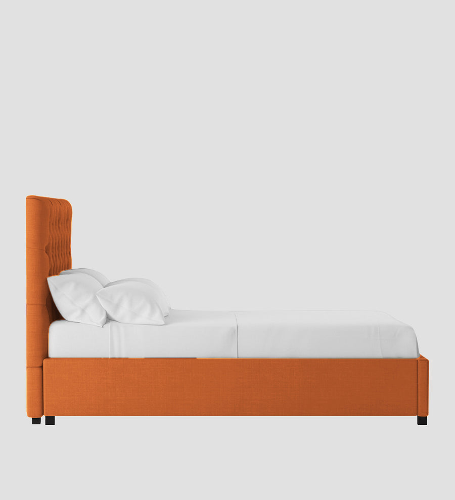 Isko Fabric Upholstered King Size Bed In Vivid Orange Colour With Box Storage - Febonic Living