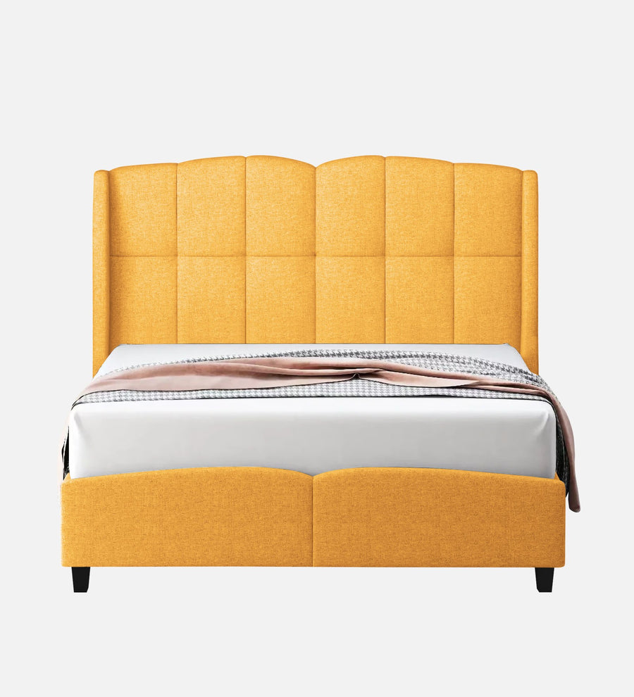 Jovi Velvet Upholstered Single Size Bed In Turmeric Yellow Colour - Febonic Living
