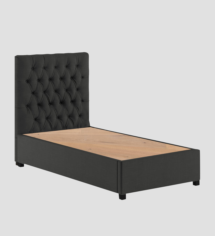 Isko Fabric Upholstered Single Size Bed In Charcoal Grey Colour With Box Storage - Febonic Living