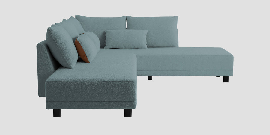 Ira Boucle Fabric Lhs 6 Seater Convertible Sofa Cum Bed In Stormy Blue Colour - Febonic Living