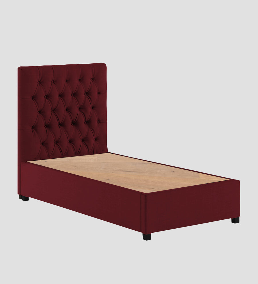 Isko Fabric Upholstered Single Size Bed In Blood Maroon Colour With Box Storage - Febonic Living