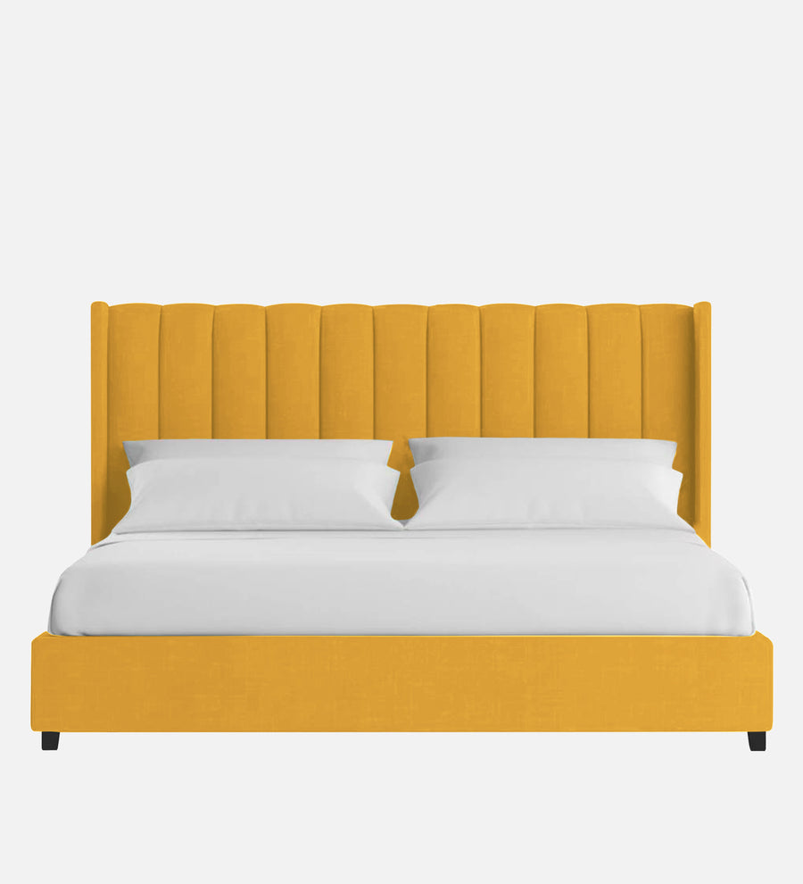 Colina Fabric Upholstered King Size Bed In Bold Yellow Colour With Box Storage - Febonic Living
