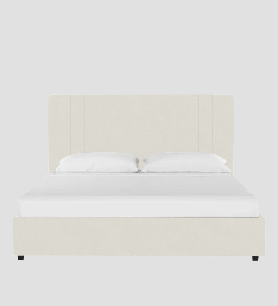 Asyra Velvet Upholstered King Size Bed In Warm White Colour With Box Storage - Febonic Living