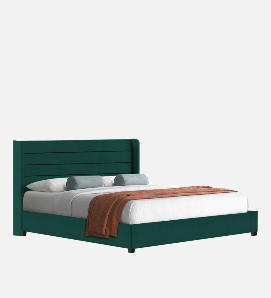Caliya Velvet Upholstered Queen Size Bed In Forest Green Colour - Febonic Living
