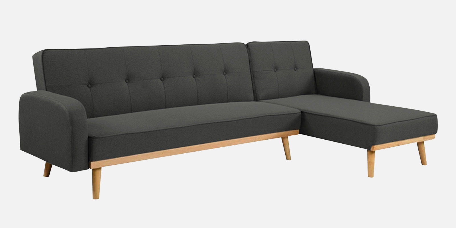 Zuno Fabric RHS Sectional + Sofa Cum Bed In Charcoal Grey Colour