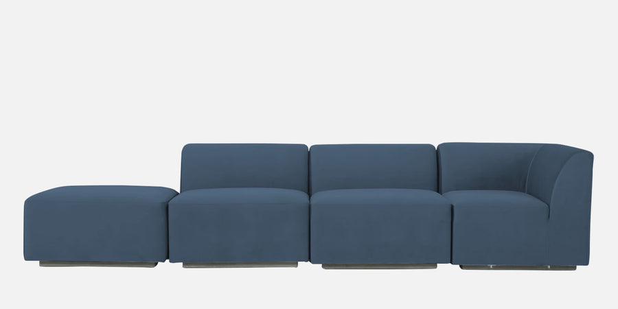 Bufa Velvet Lhs Sectional Sofa In Oxford Blue Colour With Ottoman - Febonic Living