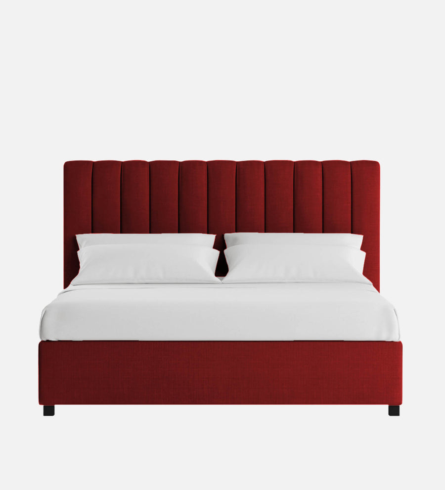 Nivi Fabric Upholstered Queen Size Bed In Blood Maroon Colour With Drawer Storage - Febonic Living