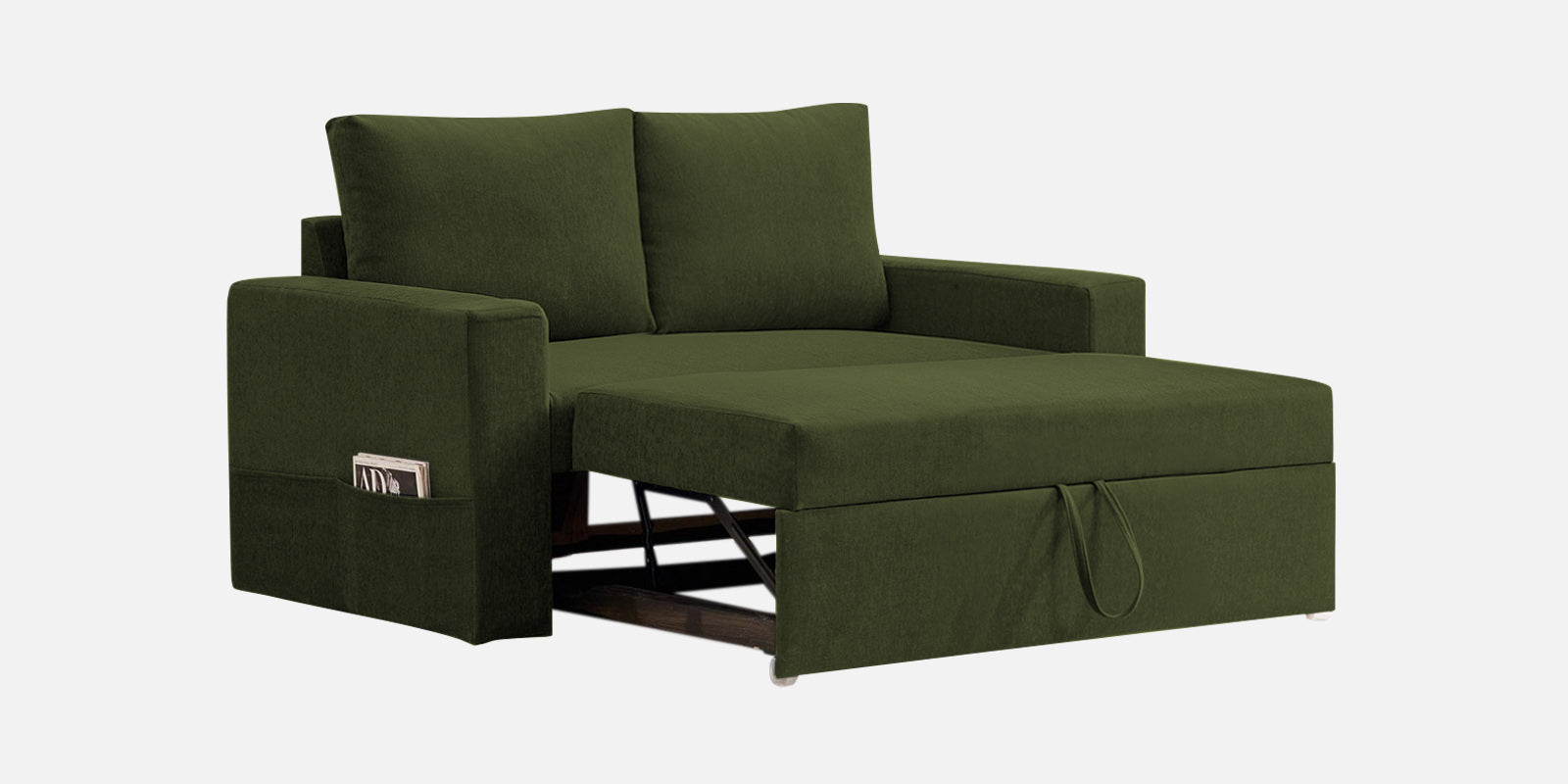 Kara Fabric 2 Seater Pull Out Sofa Cum Bed in Olive Green Colour