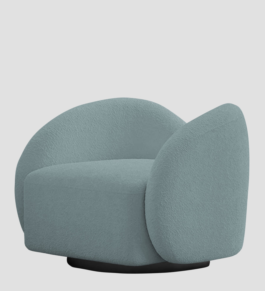 Miles Boucle Fabric Swivel Chair In Stormy Blue Colour - Febonic Living