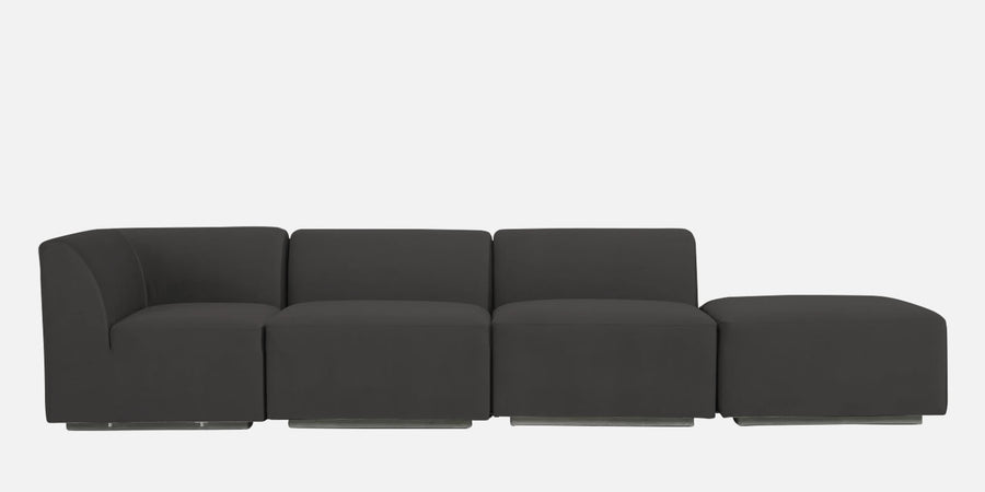 Bufa Velvet Rhs Sectional Sofa In Hory Grey Colour With Ottoman - Febonic Living