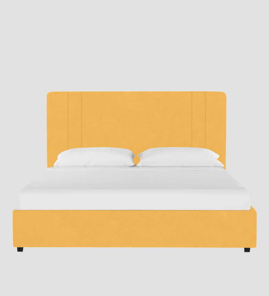 Asyra Velvet Upholstered King Size Bed In Turmeric Yellow Colour With Box Storage - Febonic Living