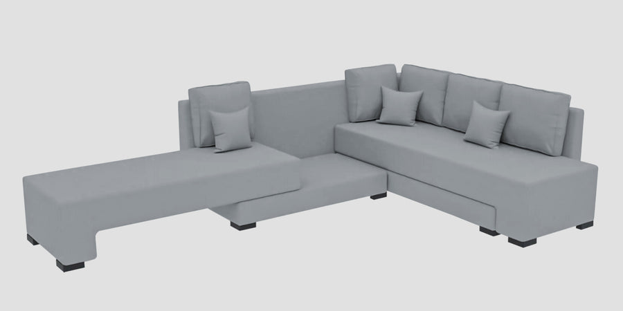 Corby Velvet Rhs 6 Seater Convertible Sofa Cum Bed In Concrete Grey Colour - Febonic Living