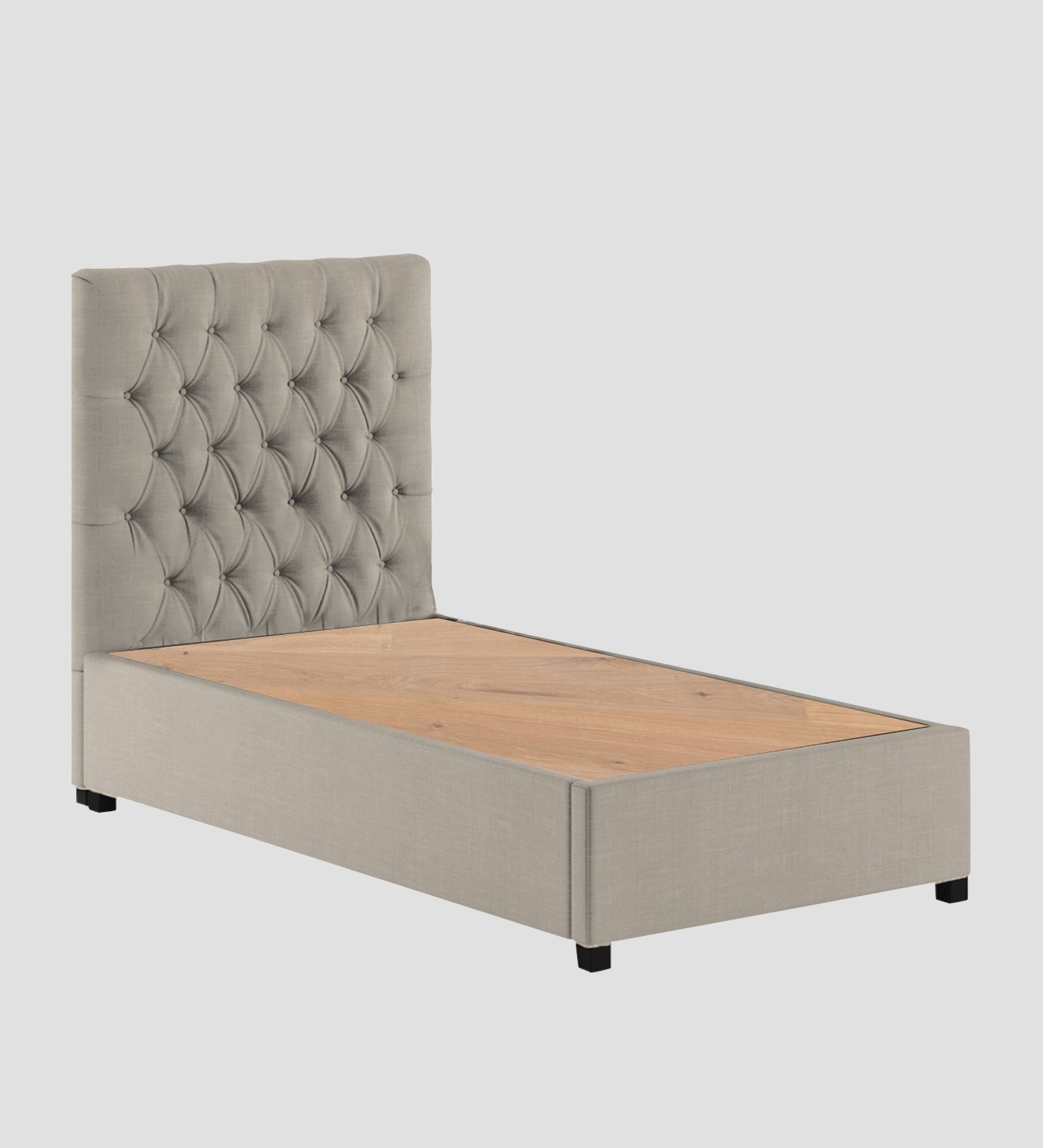 Isko Fabric Upholstered Single Bed in Ash Grey Colour with Box Storage