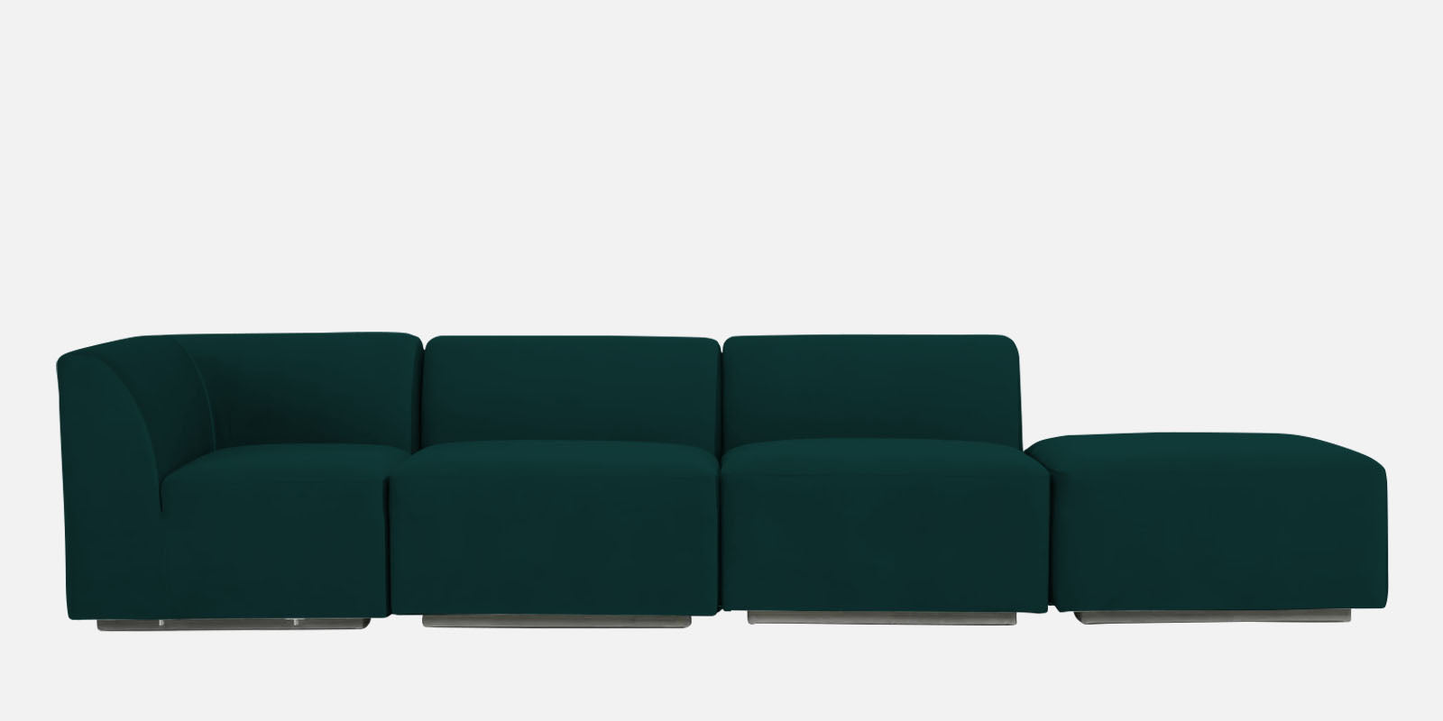 Bufa Velvet RHS Sectional Sofa In Forest Green Colour With Ottoman