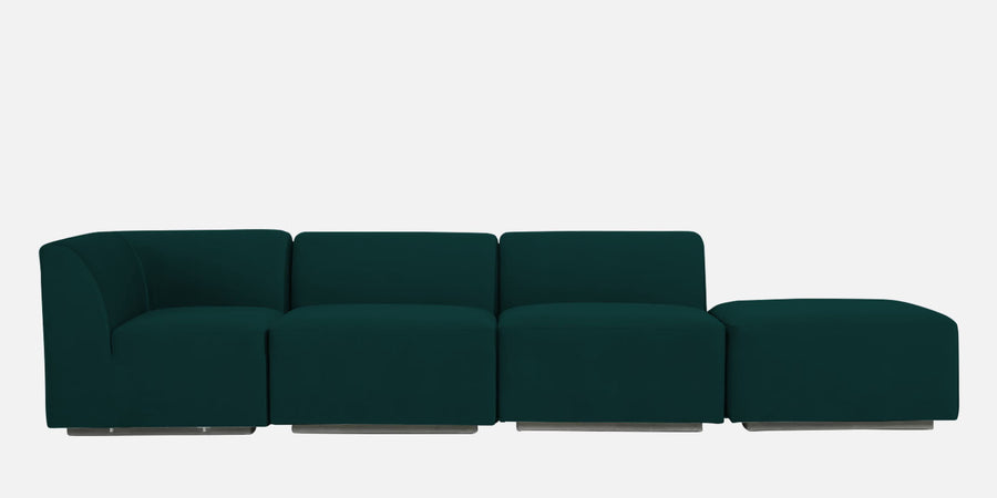 Bufa Velvet Rhs Sectional Sofa In Forest Green Colour With Ottoman - Febonic Living