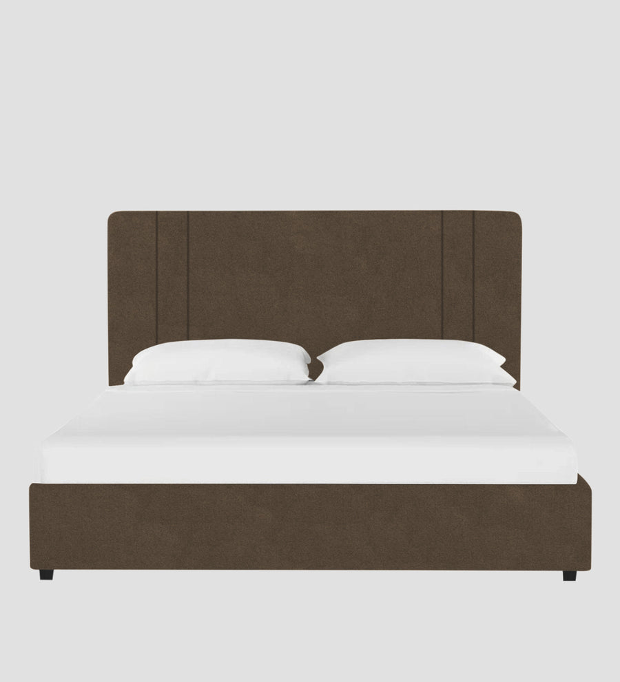 Asyra Velvet Upholstered King Size Bed In Shade Brown Colour With Box Storage - Febonic Living