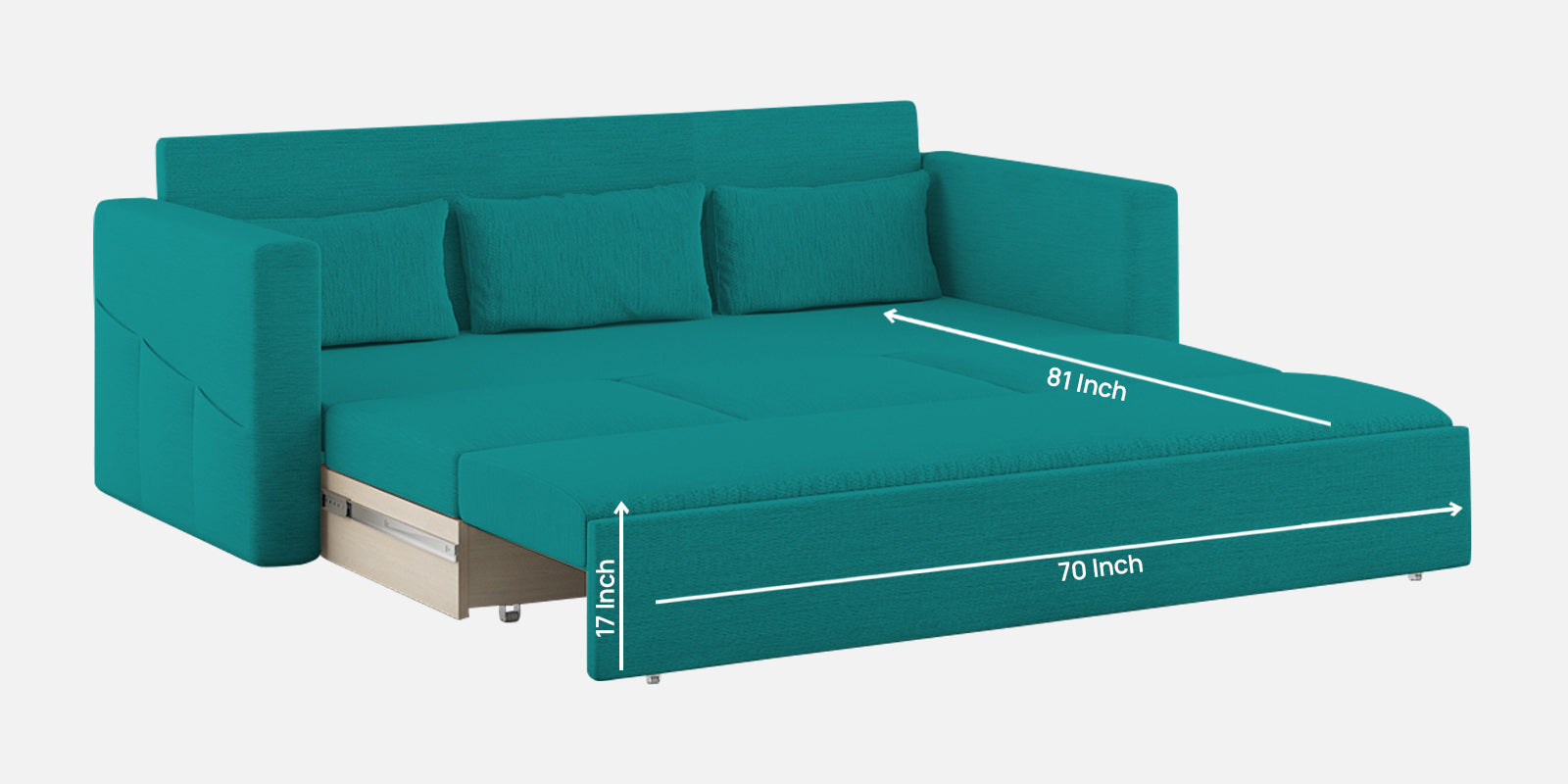 River Fabric 3 Seater Pull Out Sofa Cum Bed In Sea Green Colour