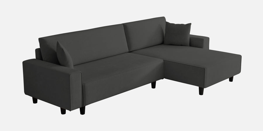 Peach Fabric Rhs 6 Seater Sofa Cum Bed With Storage In Charcoal Grey Colour - Febonic Living