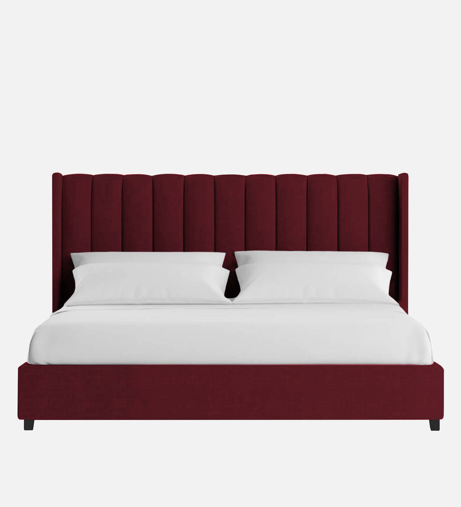 Colina Fabric Upholstered King Size Bed In Blood Maroon Colour With Box Storage - Febonic Living