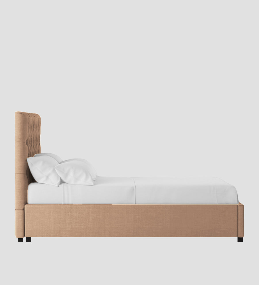 Isko Fabric Upholstered King Size Bed In Cosmic Beige Colour With Box Storage - Febonic Living