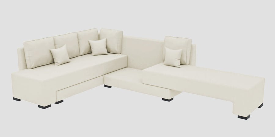 Corby Velvet Lhs 6 Seater Convertible Sofa Cum Bed In Warm White Colour - Febonic Living
