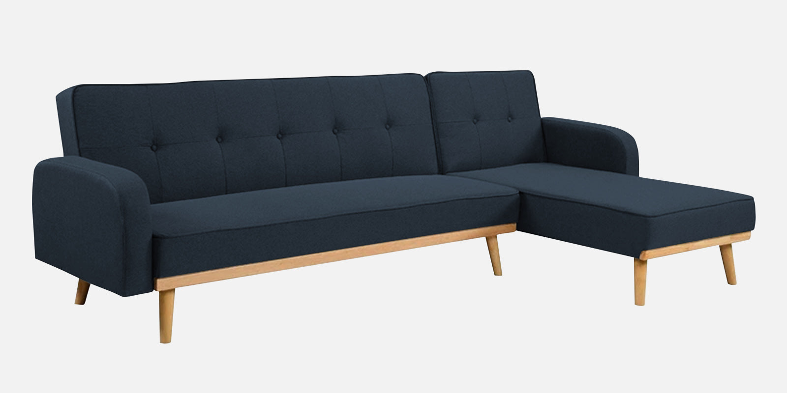 Zuno Fabric RHS Sectional + Sofa Cum Bed In Denim Blue Colour