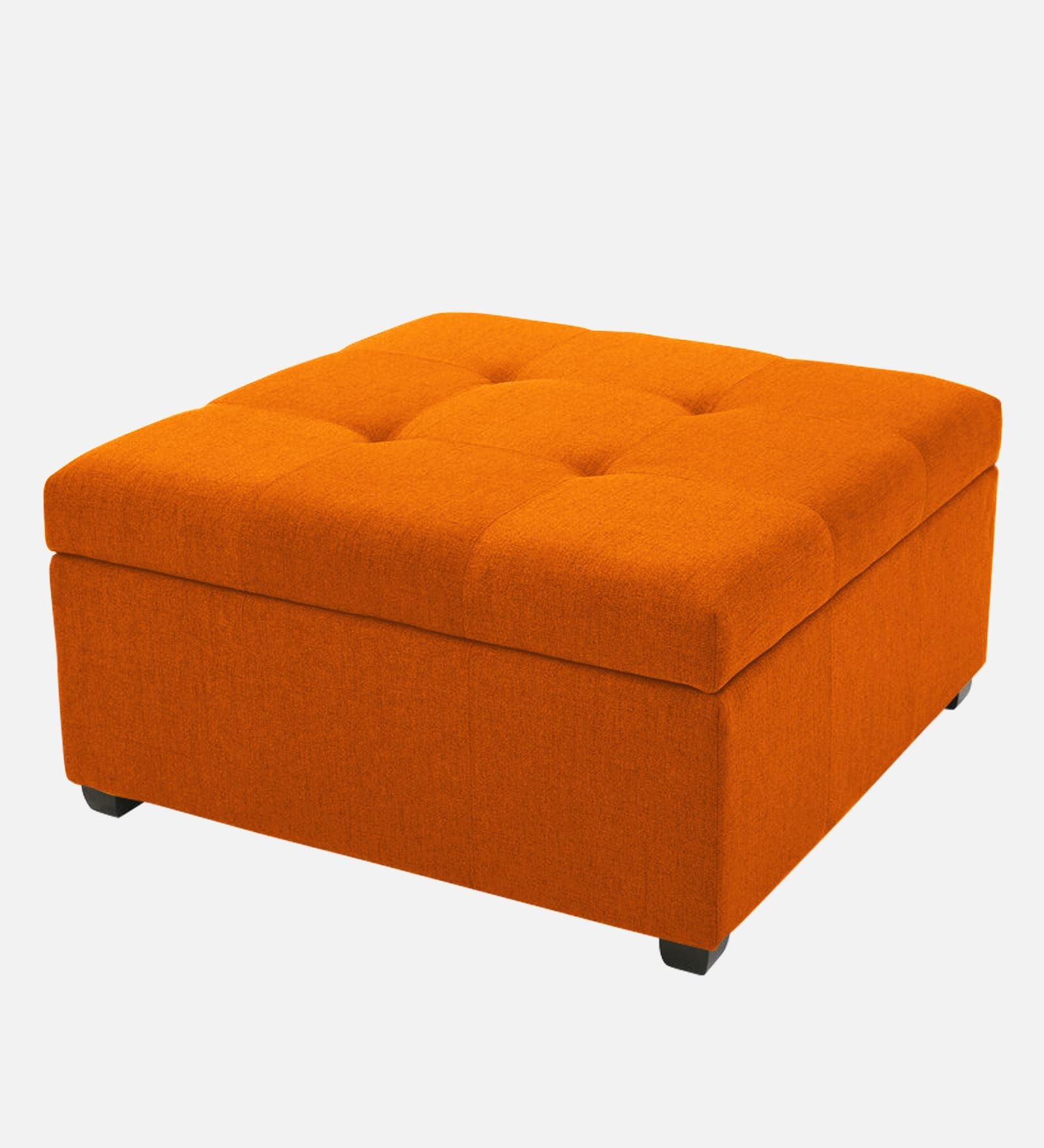 Mubila Fabric Ottoman In Vivid Orange Colour With Storage